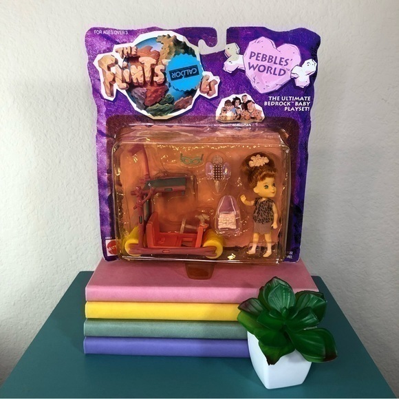 The Flintstones Pebbles’ World Bedrock Baby Playset Doll Flintmobile Vintage - Picture 1 of 9